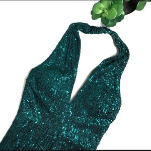 Jump Emerald Halter V-Neck Sequined Jumpsuit